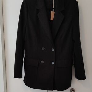 Black Tape_ Women's Black Double-Breasted Blazer